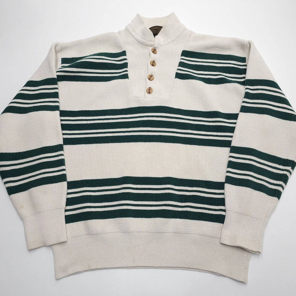 Vintage Eddie Bauer Sweater Mens Size XL Pullover Henley Green Striped 1